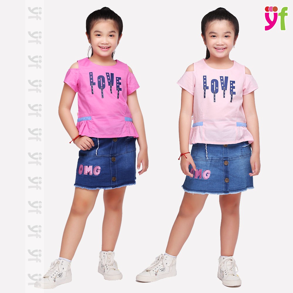 Áo vải cho bé thiết kế hở vai YF, size 12-55kg chất cotton mềm mát 9AX527