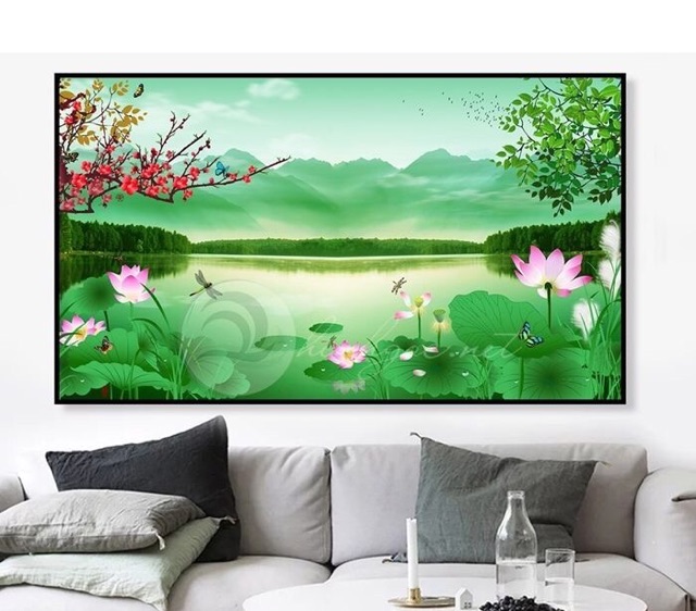 Tranh treo tường tranh CANVAS mẫu hoa sen kích thước 60* 80