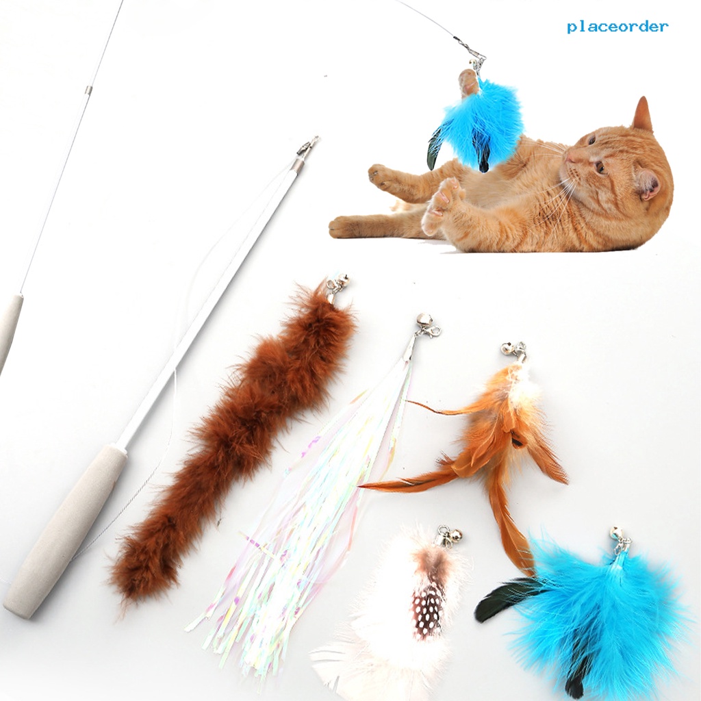 1 Set Đồ Chơi Cần Câu Cá Ba Phần Phối Lông Vũ + 5 Món Thay Thế Dành Cho Mèo Cưng
