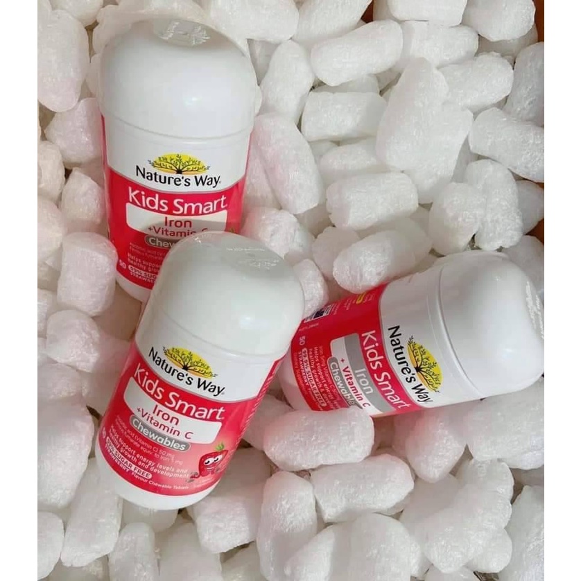 Viên nhai bổ sung sắt và vitamin C cho bé Nature's way kids smart iron + vitamin c chewables 50v