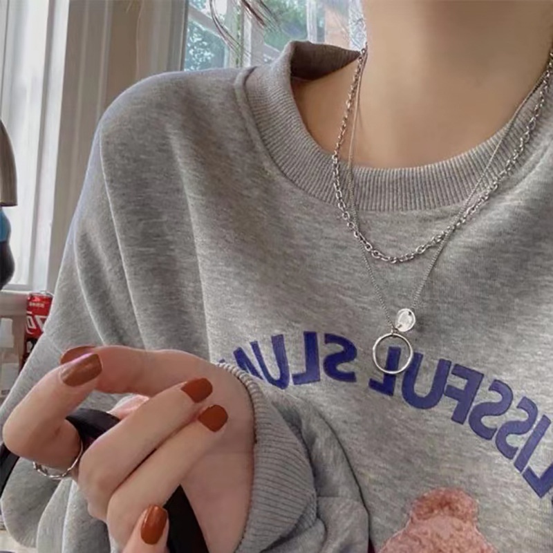 Vòng cổ hai lớp mặt hình tròn bằng kim loại phối tua rua phong cách Hip Hop thời trang cho nữ