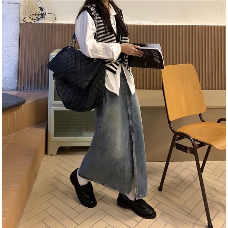 Chân váy jean xẻ retro mẫu mới 2021 dành cho nữ Peneeconcept