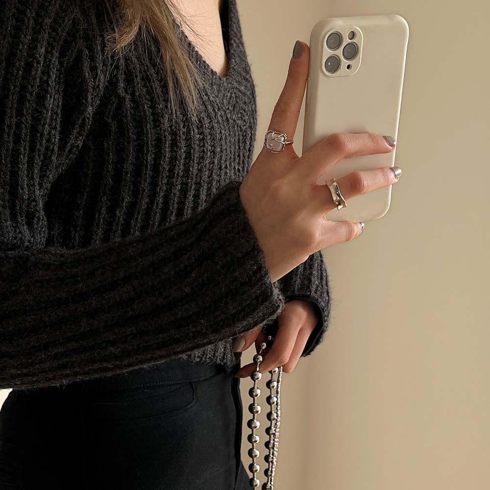 Nhẫn Thiết Kế Không Đồng Đều Sáng Tạo Cá Tính Cho Nữ|Nhẫn Hở Họa Tiết Hình Học Có Thể Điều Chỉnh Kích Cỡ