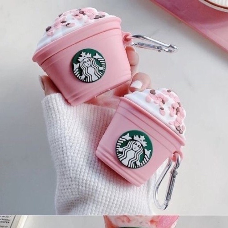 ⚡ Tặng kèm móc ⚡ Case bao airpod silicon 1 2 Pro 3 Starbucks pink Coffee - Vỏ bọc đựng tai nghe không dây i12...AirPods