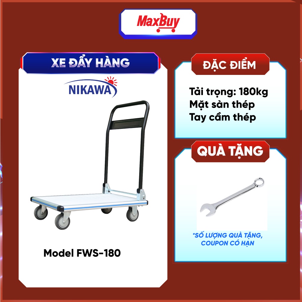 Xe đẩy hàng kéo hàng 4 bánh chống ồn sàn nhôm tay cầm thép nhập khẩu NIKAWA FWS cao cấp tải trọng 180kg có hỗ trợ lắp