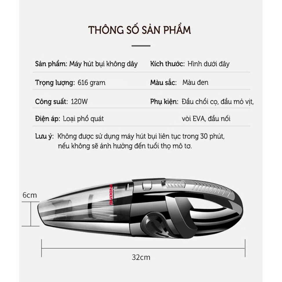 Máy hút bụi cầm tay không dây mini R-6053 cao cấp | Thiết kế đẹp mắt, sang trọng, nhỏ gọn dùng cho ô tô và gia đình