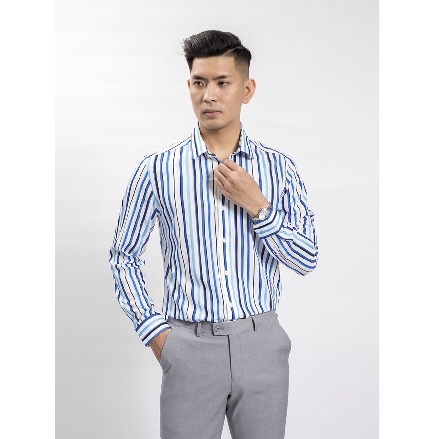 Áo sơ mi nam dài tay ARISTINO ALS62908 kẻ dọc ngũ sắc, dáng slimfit, chắt modal sợi sồi - mềm mát
