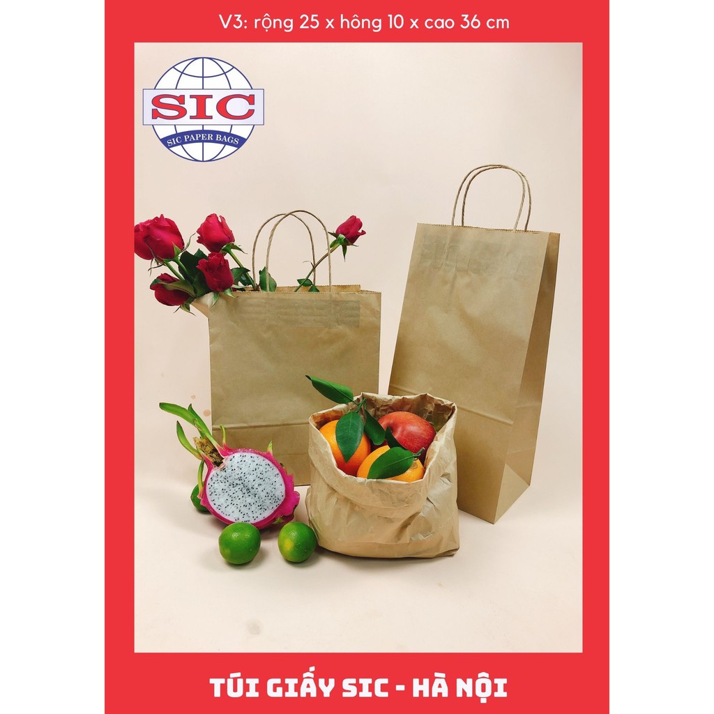 [SET 100 CHIẾC] TÚI GIẤY KRAFT V3: 25x10x30 KHÔNG QUAI ( ẢNH THẬT)