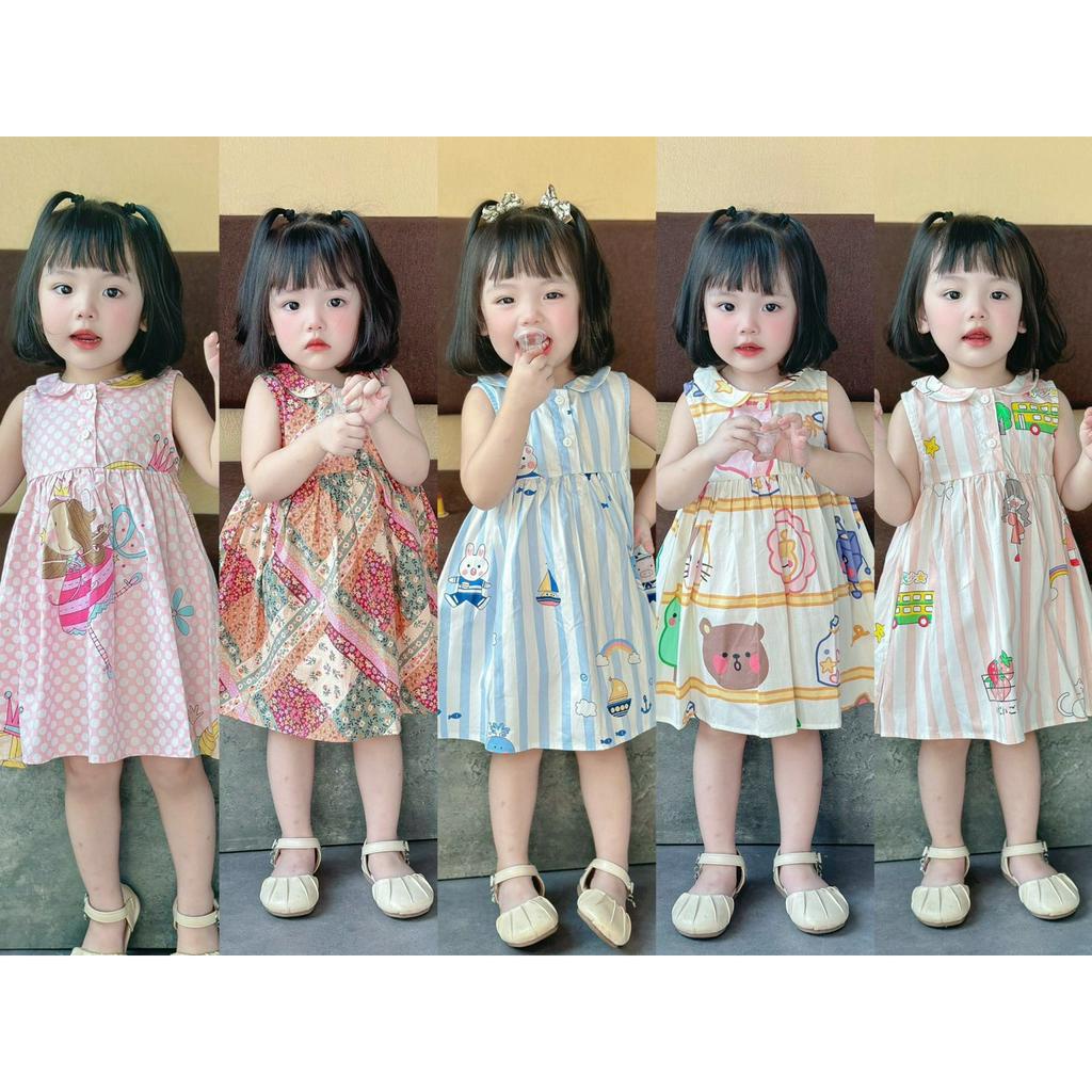Váy hè sát nách cổ sen chất thô mát cho bé gái 1-6 tuổi