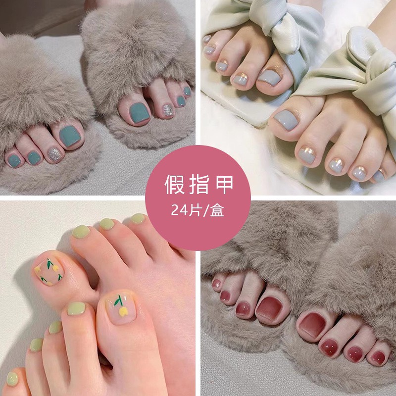 [Sẵn Kho] Set 24 Móng Giả Chân Trang Trí Sẵn Hình Ảnh Dễ Thương.