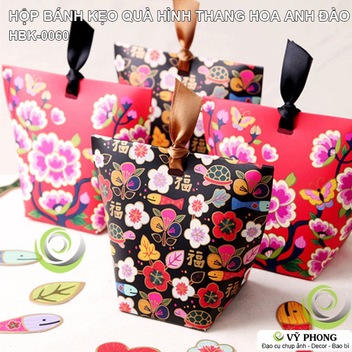 SET 2 HỘP ĐỰNG BÁNH KẸO QUÀ TẶNG HÌNH THANG TRANG TRÍ CÁC DỊP LỄ TẾT IN HỌA TIẾT HOA ANH ĐÀO MAY MẮN HBK-0060