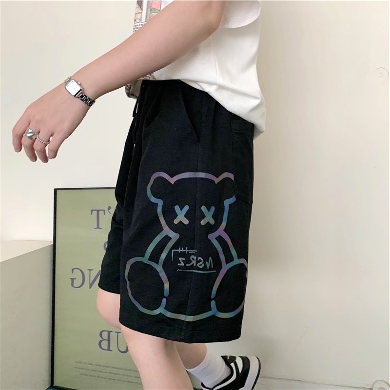 Quần đùi Unisex nam nữ in hình gấu, quần short gấu chất liệu cao cấp dày dăn phong cách cá tính 3 màu đen, trằng, xám
