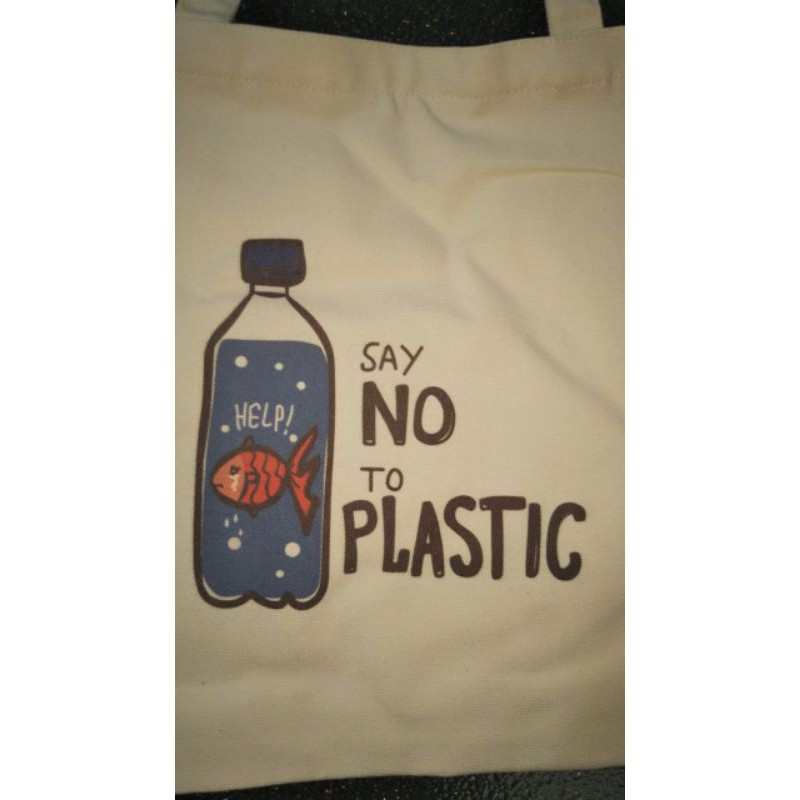 (Freeship từ 50k) Túi tote thiết kế in chữ "SAY NO TO PLASTIC"