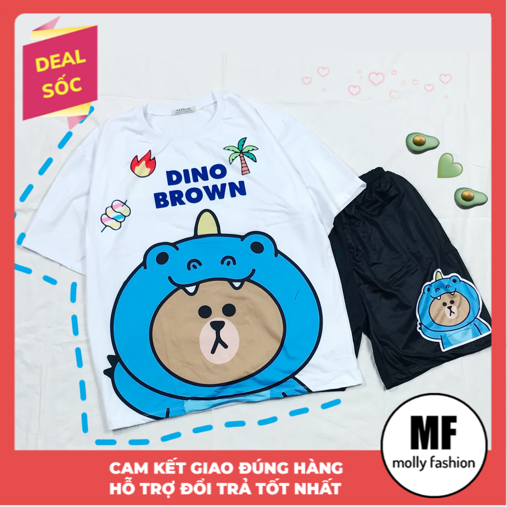 Đồ bộ hoạt hình form rộng Unisex DINO BROWN Freesize dành cho nam nữ Molly Fashion