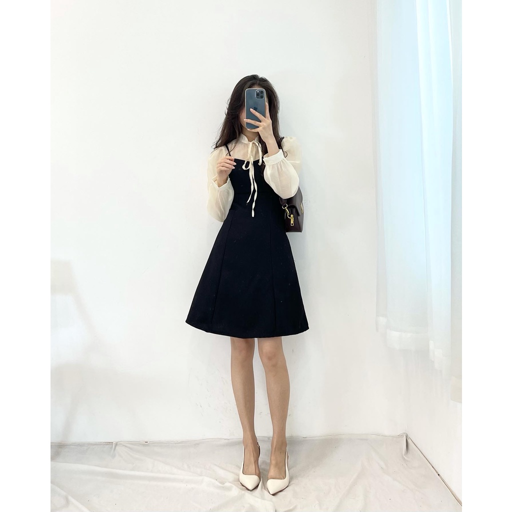 (FREESHIP) Set váy 2 dây áo voan tiểu thư Miho house