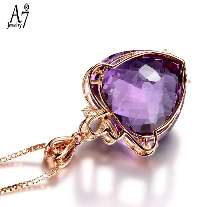 Vòng cổ mạ bạc 925 mặt trái tim đính đá thạch anh màu tím 18K phong cách sang trọng