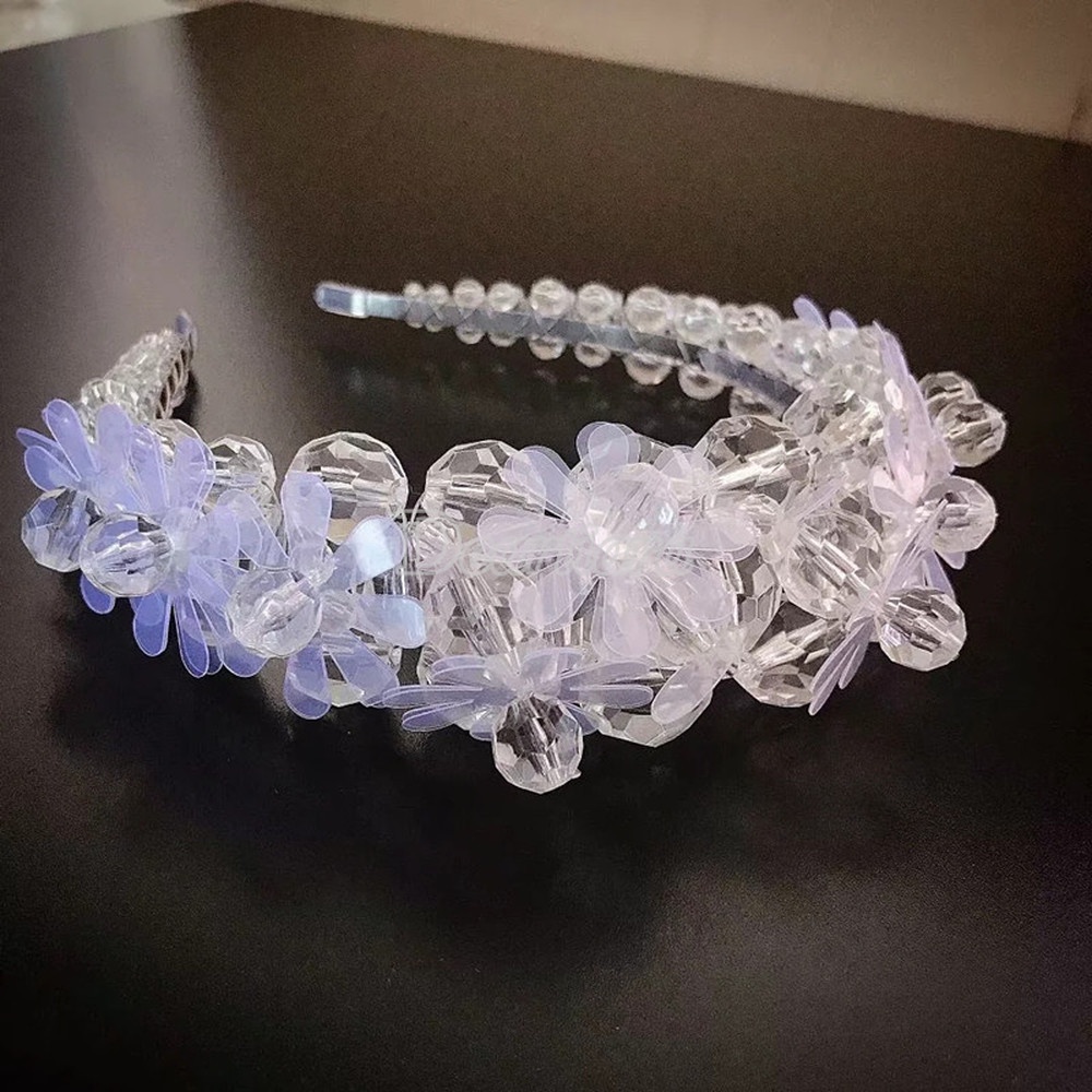 Băng Đô Đính Đá Pha Lê Trong Suốt Hình Hoa Dành Cho Nữ Dễ Phối Đồ