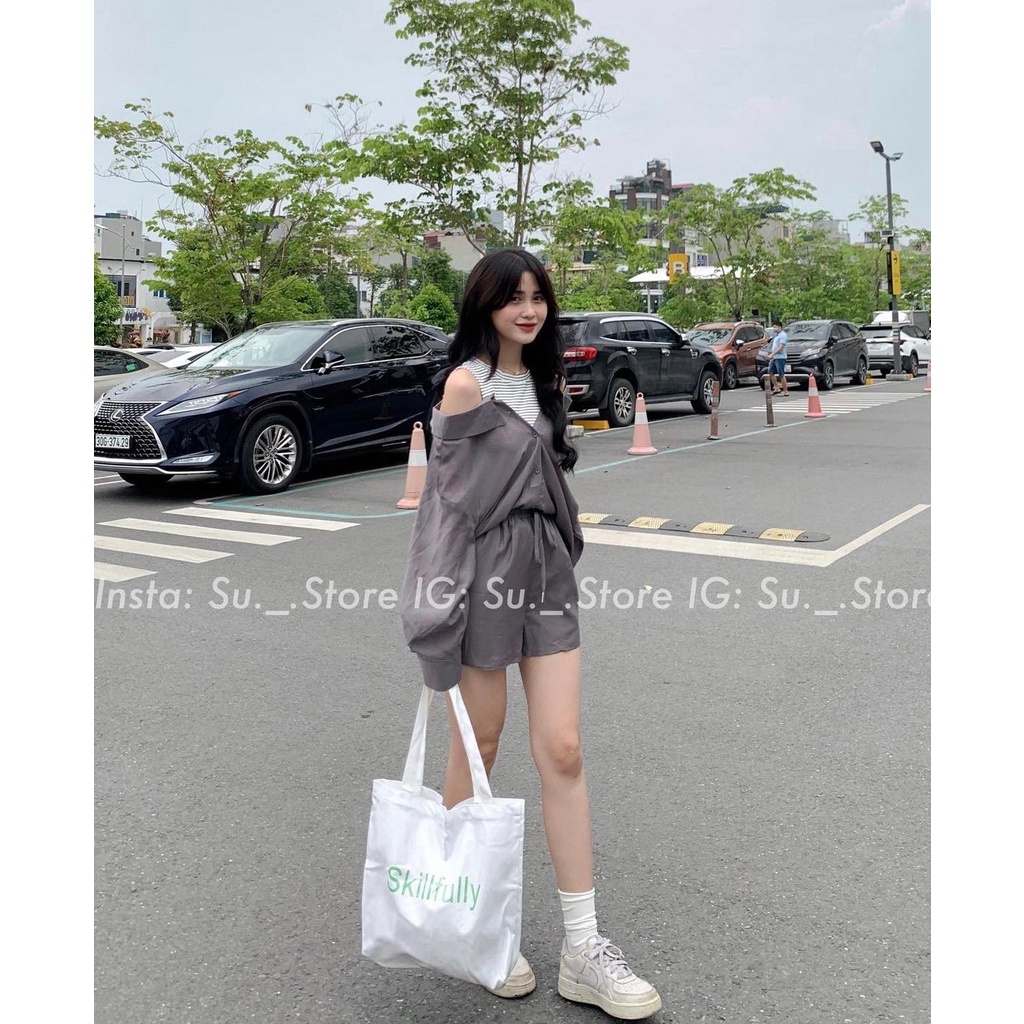 Set 3 Món Áo Khoác, Áo Ba Lỗ Body Kèm Quần Short ♥️ Bộ mặc thu đông phong cách sexy hip hop Ulzzang