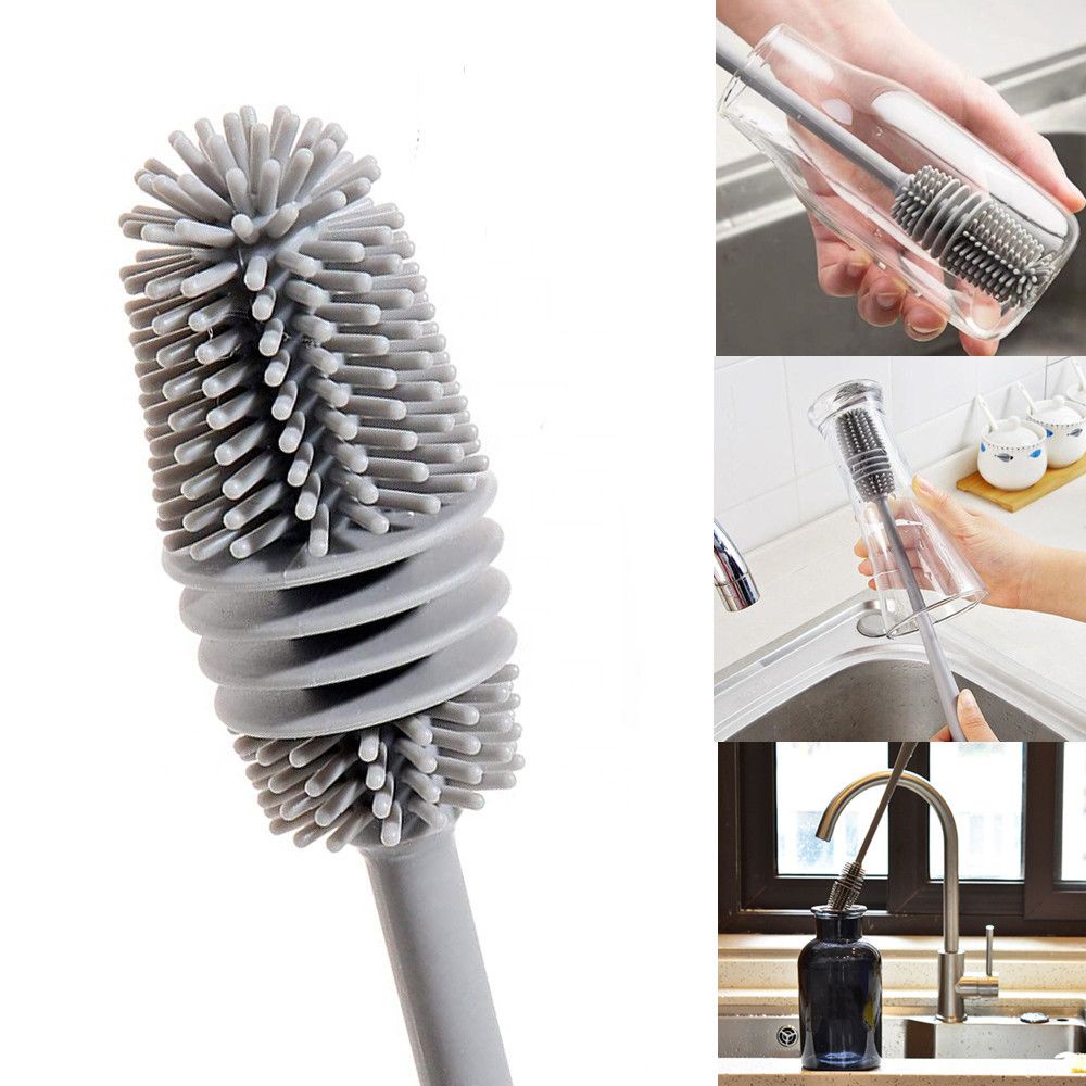 Cọ Rửa Ly Thủy Tinh / Bình Nước Bằng Silicon Tay Cầm Dài Đa Năng An Toàn Cho Trẻ Em