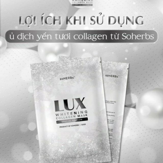 Ủ Dịch Yến Tươi Collagen Soherbs - Ủ Trắng Lux Siêu Trắng 1 hộp 3 gói