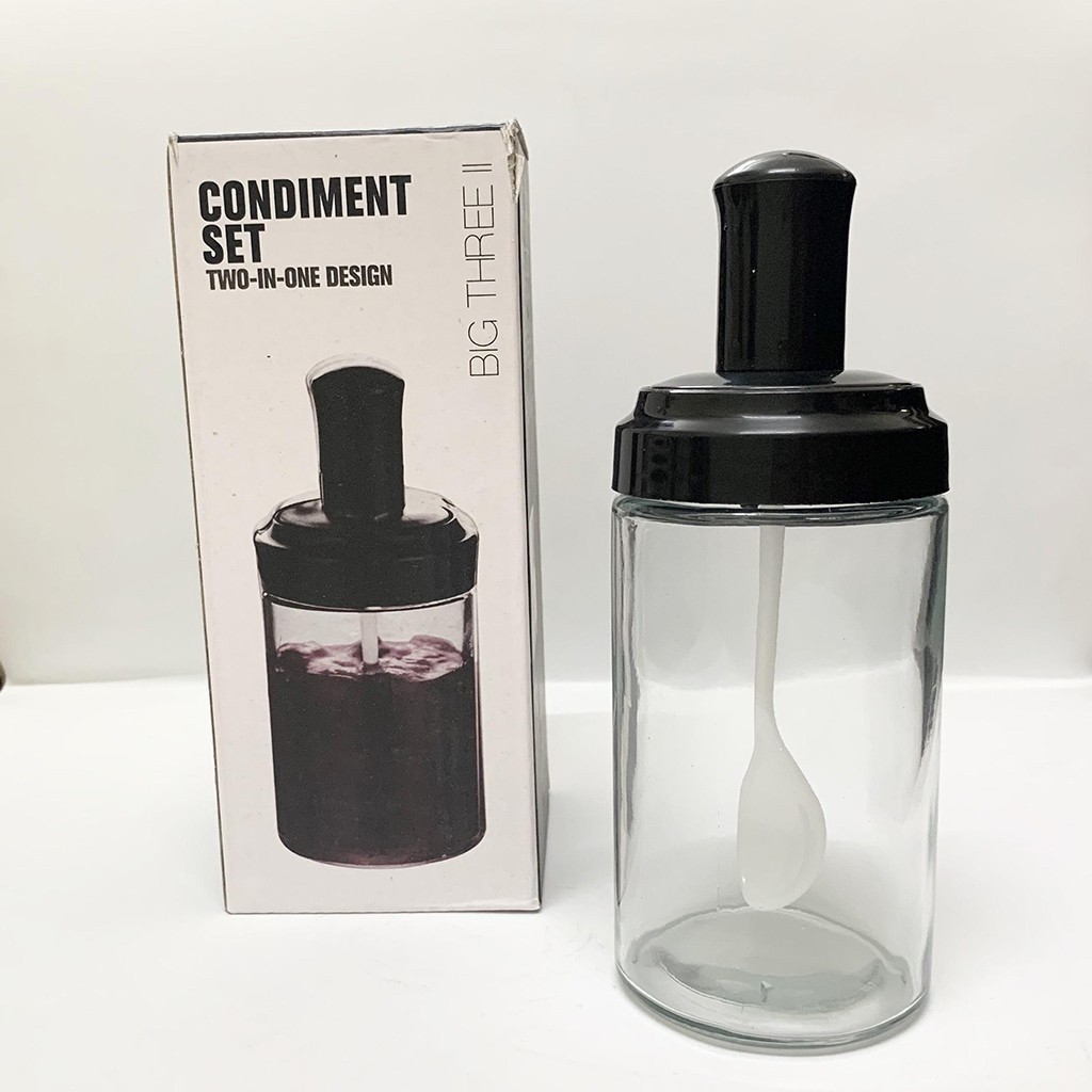 Hũ đựng gia vị đẹp có kèm thìa - Lọ thủy tinh đựng gia vị kèm muỗng dung tích 250ML tiện lợi