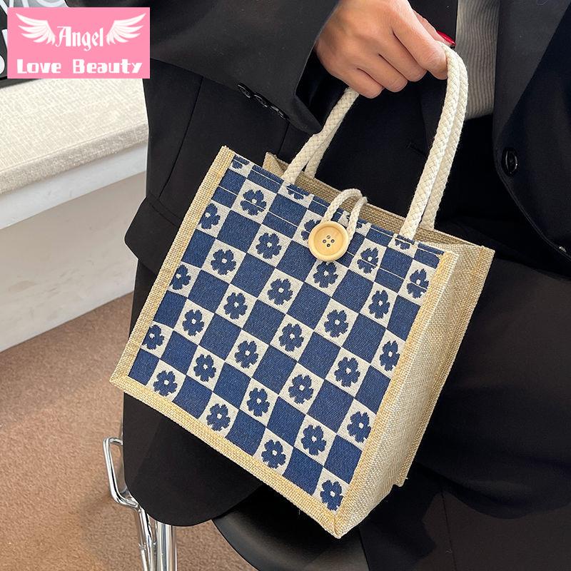 Túi Tote Vải Lanh Cao Cấp Hình Vuông Nhỏ Phong Cách ins Mới 2022 Dùng Đựng Cơm Trưa