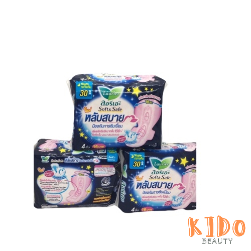 Băng Vệ Sinh LAURIER Soft & Safe Ban Đêm 30cm  Thái Lan - BVS ban đêm Laurier siêu thấm, chống tràn
