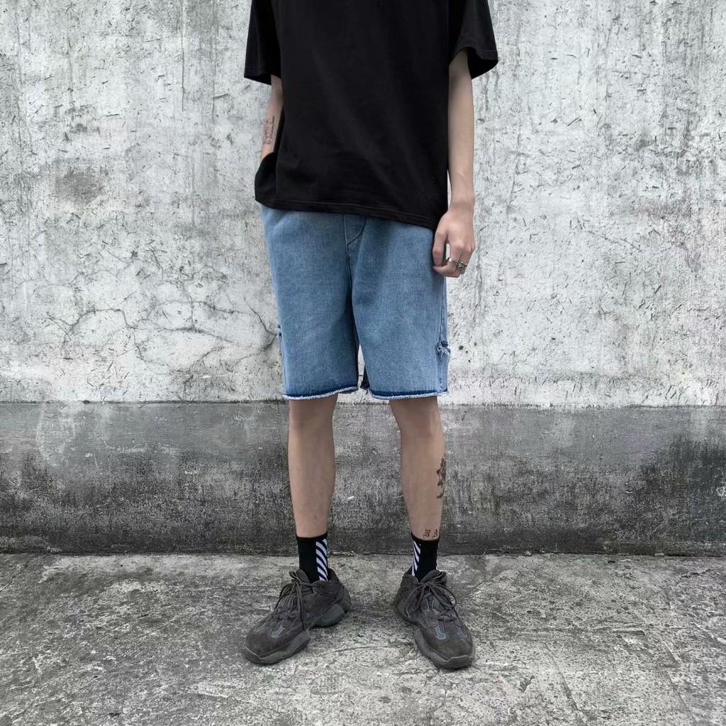 Quần Short Denim Ống Rộng Phối Rách Cá Tính Dành Cho Nam/ Kích Cỡ S-5XL | BigBuy360 - bigbuy360.vn