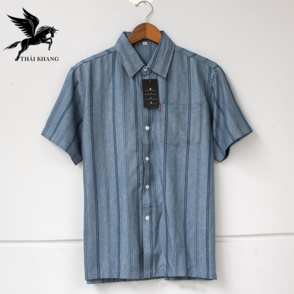 [Mã FAMAYMA2 giảm 10K đơn 50K] áo sơ mi nam trung niên ngắn tay vải đũi sọc dọc size từ 50- 85kg | BigBuy360 - bigbuy360.vn