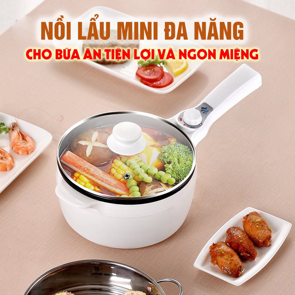 Nồi lẩu mini đa năng, nồi lẩu điện - TẶNG kèm giá hấp đa năng- Nướng, lẩu, chiên chống dính siêu tốt!