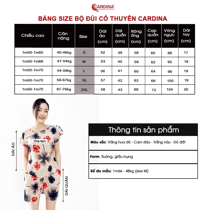 Đồ Bộ Nữ 𝐂𝐀𝐑𝐃𝐈𝐍𝐀 Chất Lụa Mango Cao Cấp Áo Cộc Tay Quần Đùi Họa Tiết Hoa 2MF04.