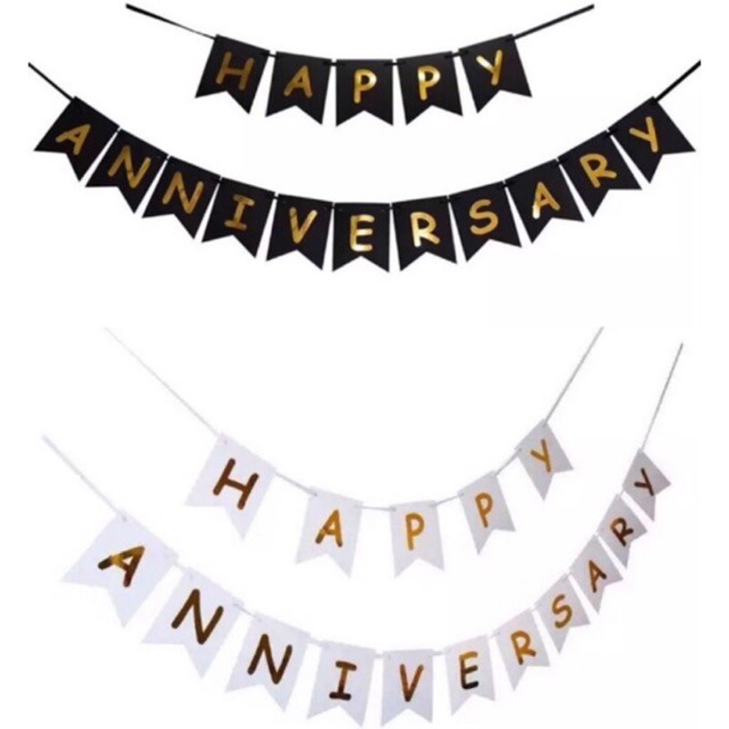 Dây Treo Trang Trí Màu Vàng In Chữ Happy anniversary