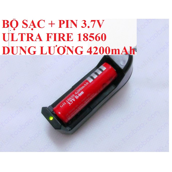 Bộ sạc và pin 3.7V 4200mAh Ultrafire 18650 dùng cho đèn pin - 1pin và 1 sạc