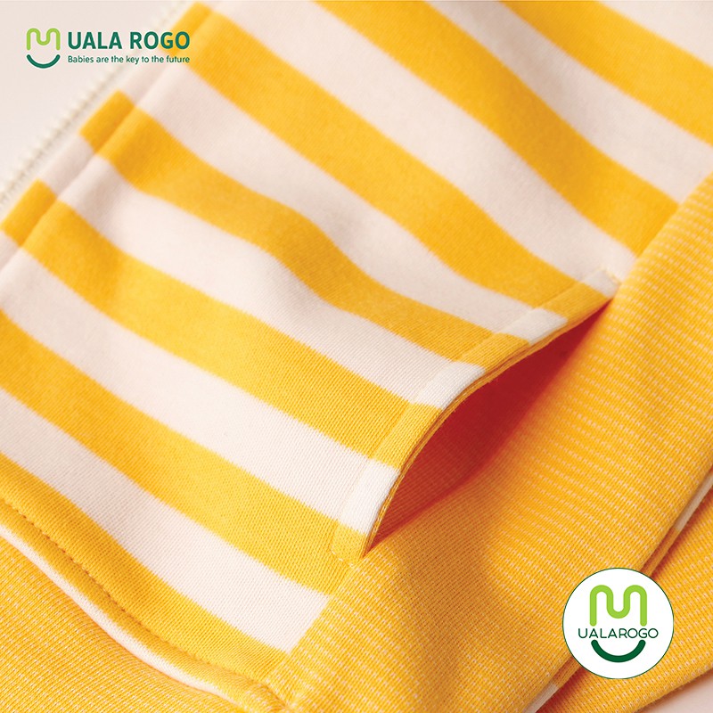 Áo khoác cho bé trai bé gái Uala rogo 6-9 tháng có mũ chùm đầu giữ ấm cơ thể vải cotton thấm hút tốt kẻ ngang UR3889