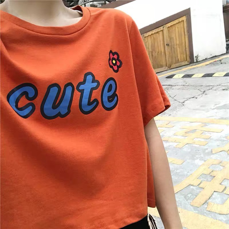 Áo thun croptop chữ CUTE xinh xắn form rộng có 3 màu đẹp