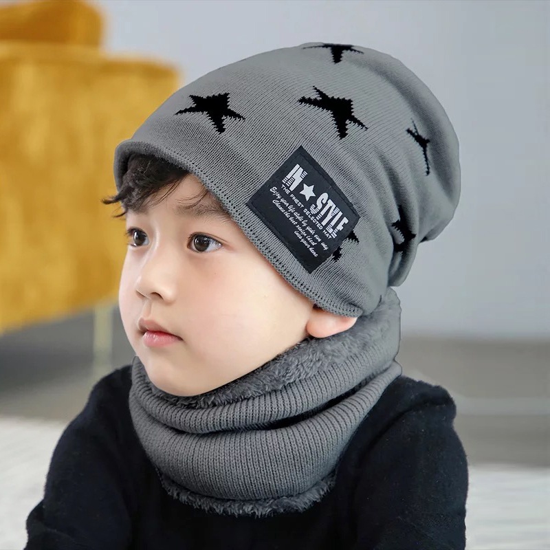 Mũ len trùm đầu cho bé trai giữ ấm mùa đông kèm khăn dễ thương hàng hiệu cao cấp giá rẻ từ 3-10 tuổi ML8A