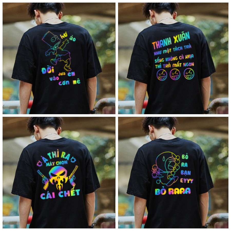 Áo Thun unisex Phản Quang Bảy Màu Nhiều Mẫu, Cá Tính, Giá Rẻ, Hình In To Đep Tỏa Sáng Thu Hút Ánh Nhìn (CHỤP FLASH)