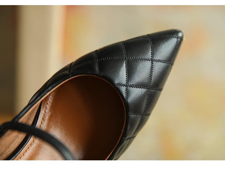New Hepburn Mary Jane Retro Female High Heels With Pearl Leisure Minimalistic Shoes Pointed Wild High Heels Soft Leather