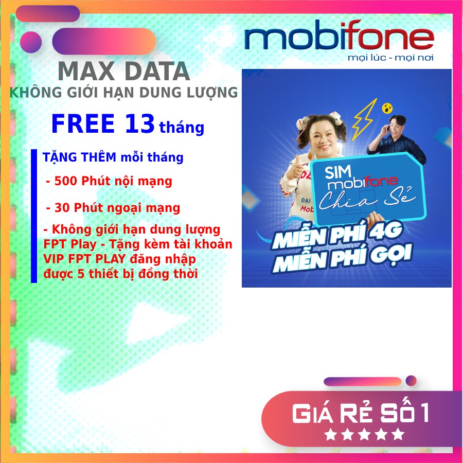 [Free 1 năm 1 tháng TỔNG 13 tháng] TRÙM CUỐI DATA không giới hạn 4G | 10 số (09) Tặng kèm 1 tài khoản víp FPT PLAY ( fre