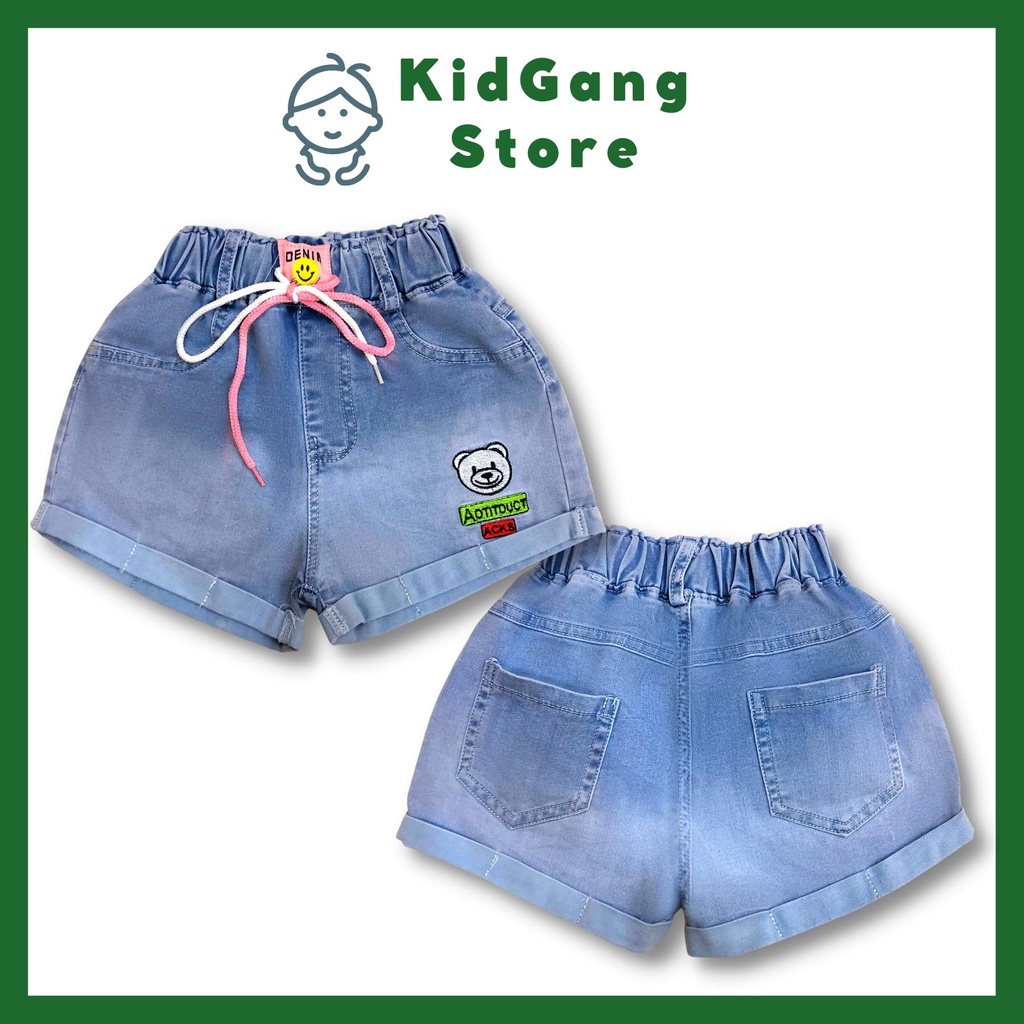 Quần jean bé gái, quần short bé gái 13-20kg KIDGANG thêu gấu năm 2022