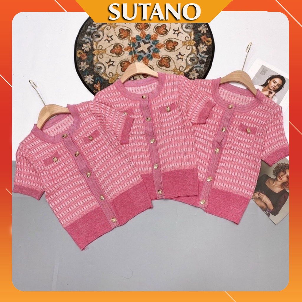 Áo Cadigan Nữ, Áo Dệt Kim Ngắn Tay Len Mỏng Màu Hồng Siêu Sang Chảnh A448 SUTANO | BigBuy360 - bigbuy360.vn