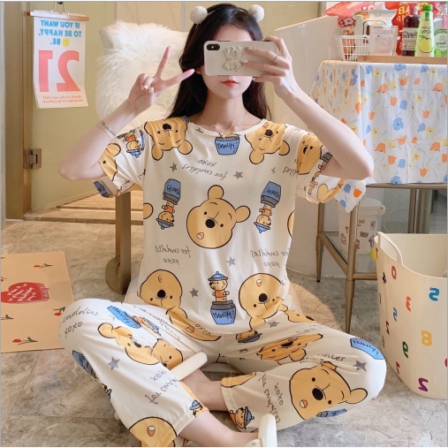Đồ Bộ Nữ Mặc Nhà Dễ Thương, Thu Hè Áo Cộc Quần Dài