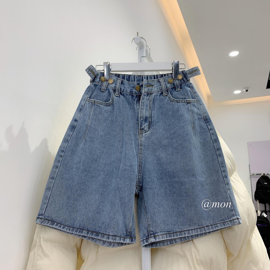 200461 Quần ngố jeans lửng ulzzang nữ phối chun sau co giãn thoải mái màu xanh có size