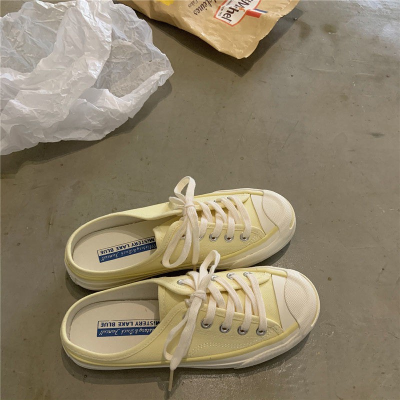 Giày lười vải canvas một nửa gót phong cách mùa hè năng động cho nữ
