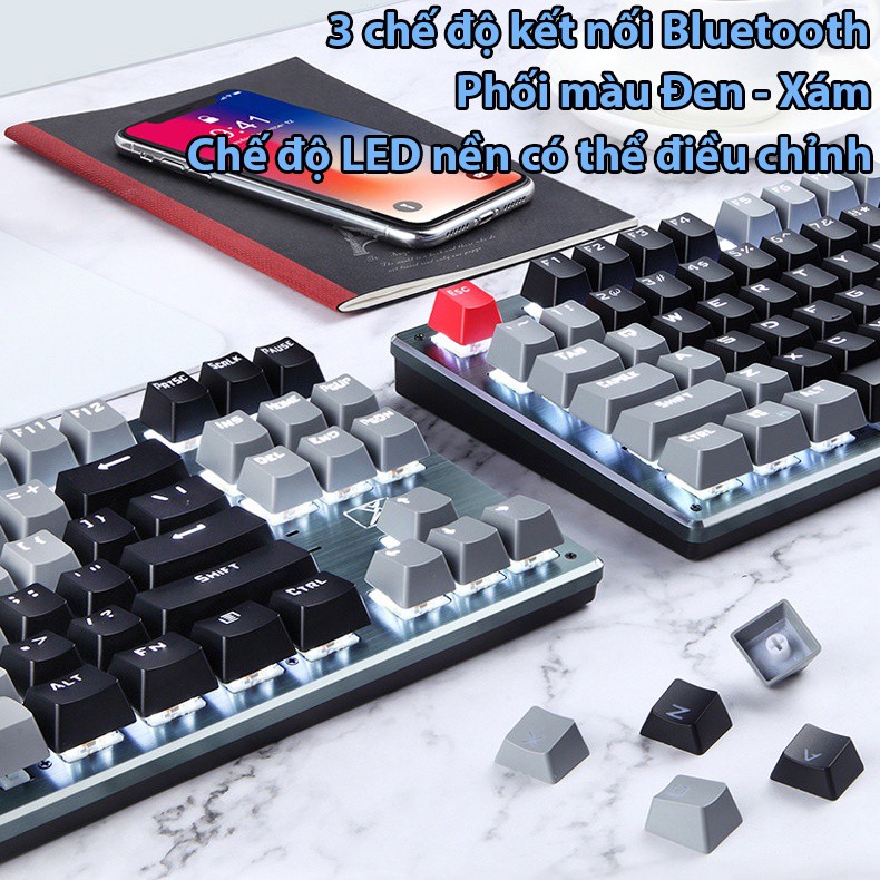 Bàn phím cơ không dây Latope bàn phím máy tính blutooth Led trắng K950