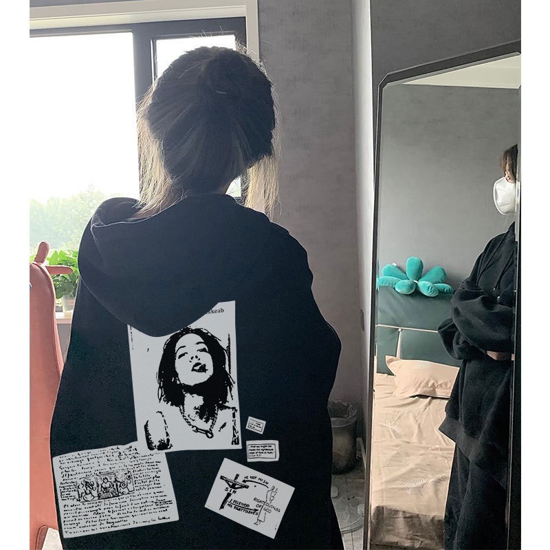 NRVP Áo Hoodie Nữ Tay Dài Dáng Rộng Thời Trang Phong Cách Hàn Quốc