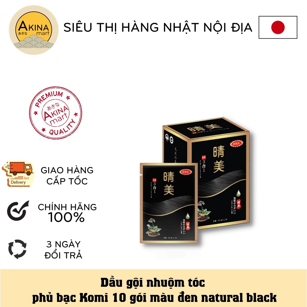 Dầu Gội Nhuộm Tóc Phủ Bạc Komi 10 Gói Màu ( Đen, Nâu, Nâu Hạt Dẻ ) hàng công ty DGG Việt Nam