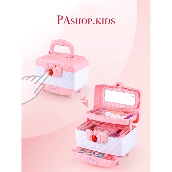 Đồ chơi trang điểm cho bé gái màu hồng cao cấp bộ đồ làm đẹp chất thật cho bé từ 3 tuổi