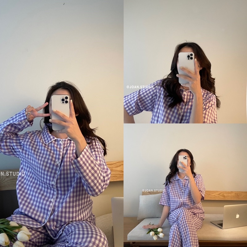 LONG CARO PYJAMA Đồ Ngủ Nữ, Đồ Mặc Ở Nhà Chất Kate Bộ Dài