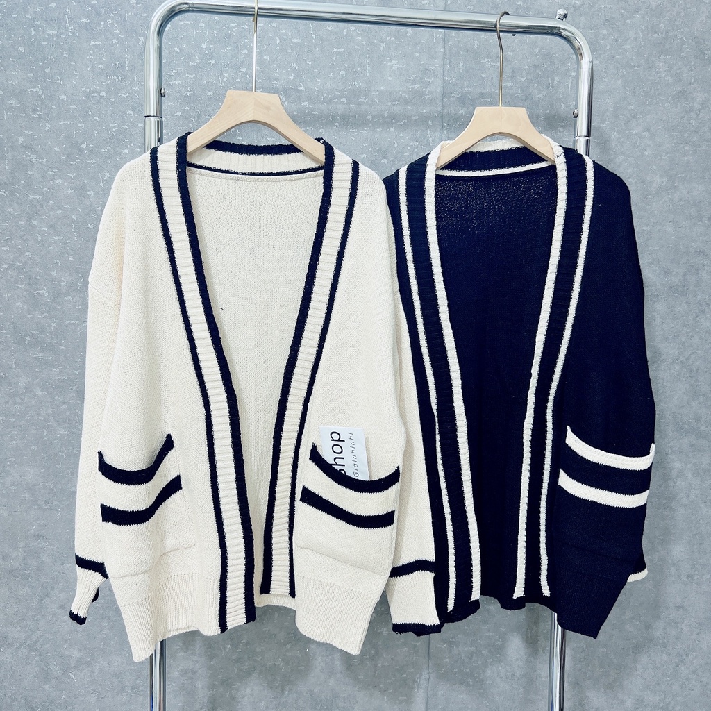 Áo khoác len viền đen trắng siêu đẹp, Cadigan len dày dặn AK3333 - NhiNhi Shop